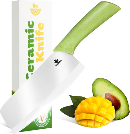 Ceramic Knife Set with Ergonomic Handle, Non-Reactive and Professional Chopping Knife Featuring Sharp, Rust-Proof Blades for Cutting Vegetables & Fruits, Durable Ceramic Kitchen Knives Set 6” & 4”