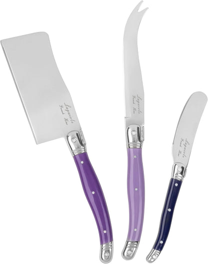 Laguiole Cheese Knife Set of 3 – Charcuterie Accessories w/Faux Ivory Handles – Includes 6.25" Cheese Spreader, 9.25" Spear & 8.5" Cleaver Knife