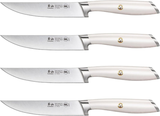 Cangshan L1 Series 1026948 German Steel Forged 4-Piece Fine-Edge Steak Knife Set, White