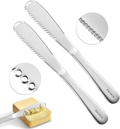 3-in-1 Stainless Steel Butter Knife for Cold & Hard Butter – Butter Spreader, Curler & Slicer with Crescent Hole