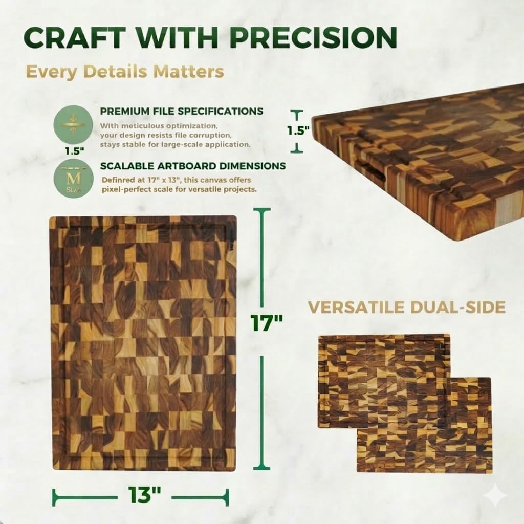 Teak Cutting Board - End Grain Butcher Block, 20 x 14 x 1.5 Inch Large Wood Board with Juice Groove & Side Handles, Extra Thick Carving Board for Meat Prep, BBQ & Charcuterie
