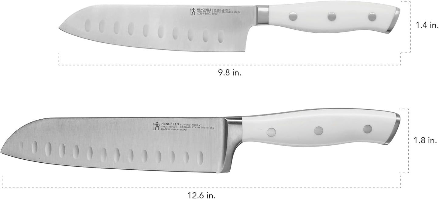 HENCKELS Forged Accent Razor-Sharp 2-pc Santoku Knife Set, White Handle, German Engineered Informed by 100+ Years of Mastery