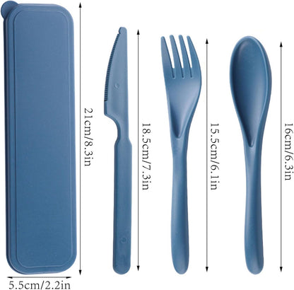 Reusable Travel Utensils Set with Case, 5 Sets Portable Wheat Straw Cutlery Including Knife Fork Spoons, Eco-Friendly BPA Free Tableware for Camping Picnic Lunch and Daily Use (Black)