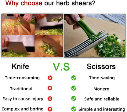 5 Blade Herb Scissors Kitchen Herb Shears Cutter Multipurpose Cutting Shear with 5 Stainless Steel Blades & Safety Cover & Cleaning Comb Salad Sizzors Cilantro Chive Parsley Onion Scissors (Black Red)
