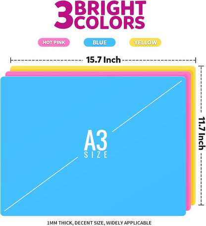 LEOBRO Silicone Mats, 3 PCS 15.7”x 11.7” Silicone Mats for Crafts, Resin Molds, Play Dough Mat for Resin, Clay, Craft Supplies, Orange & Purple & Blue