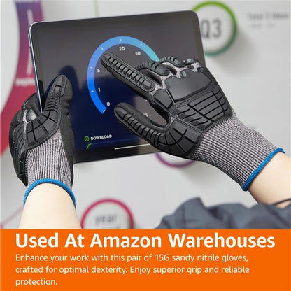 Amazon Basics Cut Level A2, Abrasion ANSI Level A4, Impact Protection Work Gloves, Touchscreen Compatible, 15G Sandy Nitrile Palm, Cut-Resistant, Pack of 100 Pairs, Black, Size XX-Small