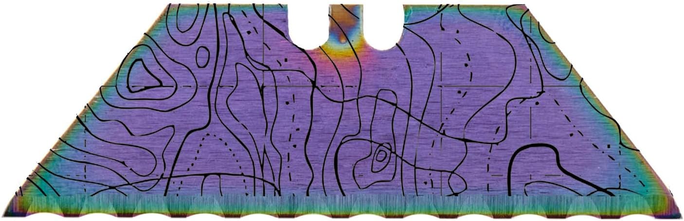 NDZ Performance Serrated Steel Blade Replacement for Berkling Utility Knife, Custom Double Sided Laser Engraved Designs, Rainbow - Skull - 5 Pack