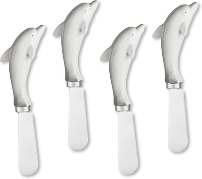 Supreme Housewares Blue Wash Sea Animals Cheese Spreaders, Hand-Painted Resin Handles with Stainless Steel Blades for Spreading Cream Cheese, Butter, and Jam, Assorted Designs, Set of 4