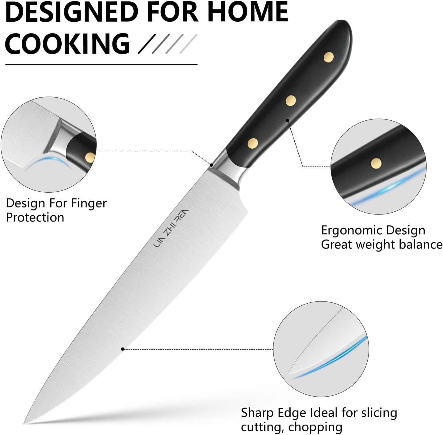 13 Piece Knife Set，Kitchen Knife Block Set，White stainless steel knife set with sharpener for Chopping, Slicing, Dicing & Cutting，Dishwasher safe