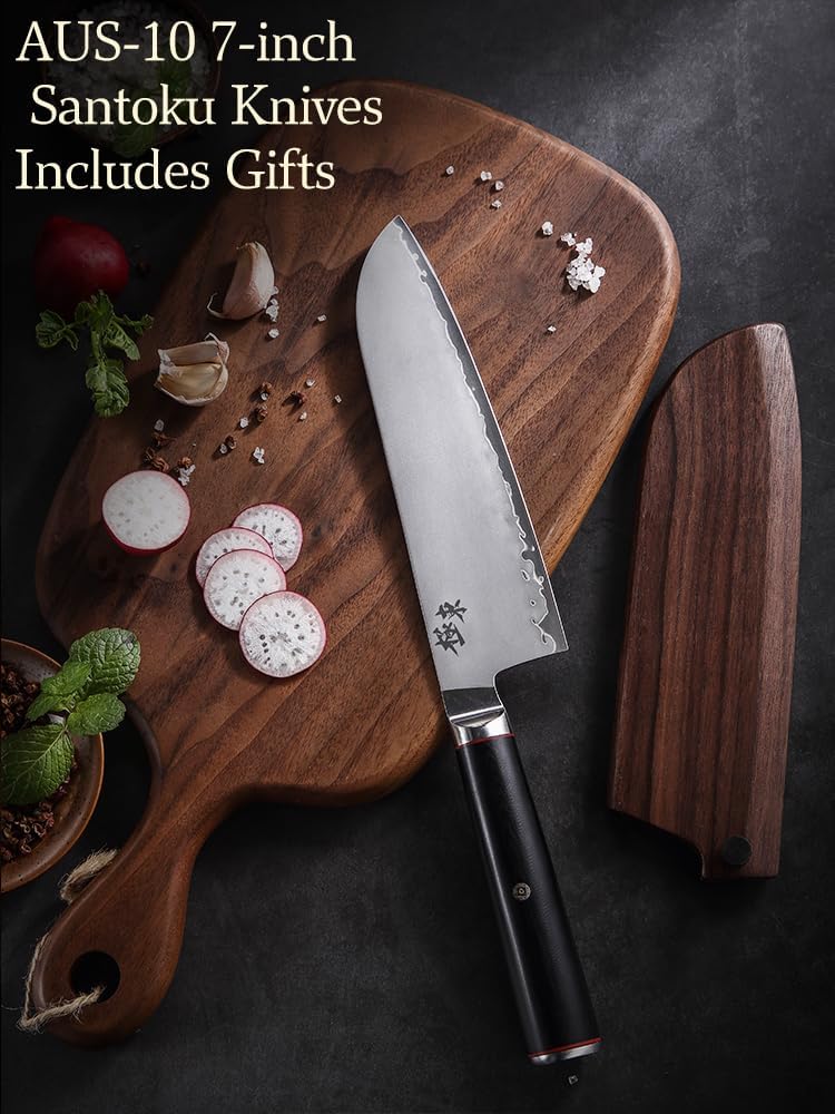 Japan Aichi AUS10 Triple Layer Composite Steel 8-inch Chef's Knife,Gyuto，Meat Cleavers，G10 Handle, Forged Kitchen Knife，Black Walnut Knife Sheath Set
