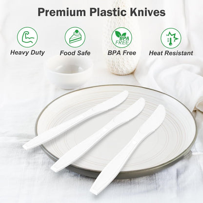 Dealusy 360 Count Extra Heavy Duty Clear Plastic Knives Disposable, BPA-Free, Heat Resistant, Solid and Durable Disposable Knives Bulk, Premium Plastic Knives heavy duty for Party Supply