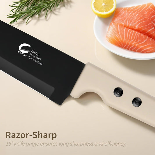 12-Piece Kitchen Knife Set, Nonstick Coating Chef Knives Set with 6 Blade Guards, Double Rivets, Dishwasher Safe, High Carbon Stainless Steel Blades for Cooking, Cutting, Chopping