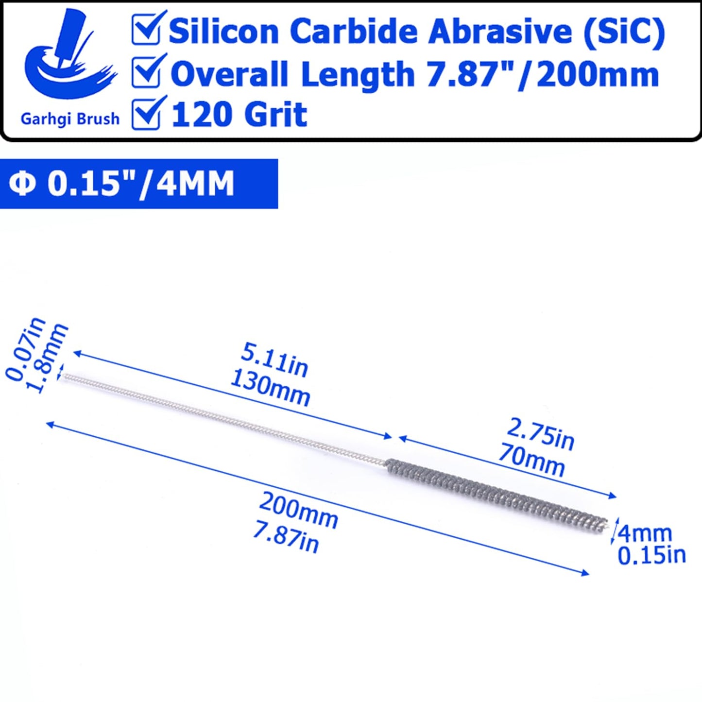 Garhgi 0.177" (4.5mm) Cylinder Hone Brush, 240 Grit Silicon Carbide Abrasive Nylon Spheres for Metal Stainless Steel Cast Iron Deburring Deglazing Surface Finishing Small Diameters