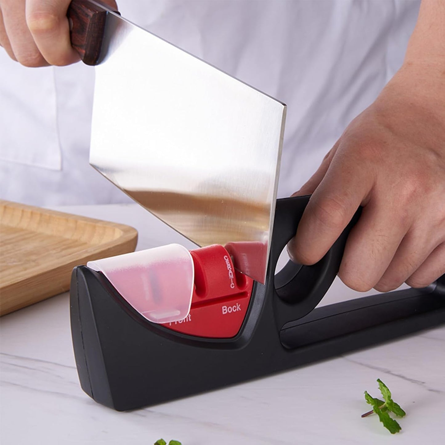 NileHome 4-in-1 Knife Sharpener, Professional kitchen knife sharpeners are suitable for steel knives, fruit knives, scissors, and all kinds of knives—Black Red