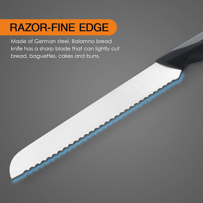 Bread Knife for Homemade Bread, 8 Inch Serrated Bread Knife Stainless Steel, Cutting Knives Ideal for Slicing Breads, Bagels, Cake, Comfortable Handle, Black