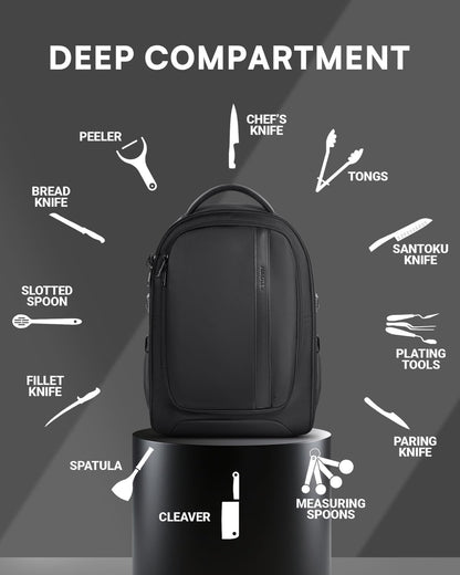 Chef Knife Backpack with Waterproof Pocket, 30+ Pockets for Knives and Tools, Knife Bags for Chefs Professional Culinary Apprentice Private Chefs, Pocket for Tablet Laptop (Knife Not Included)