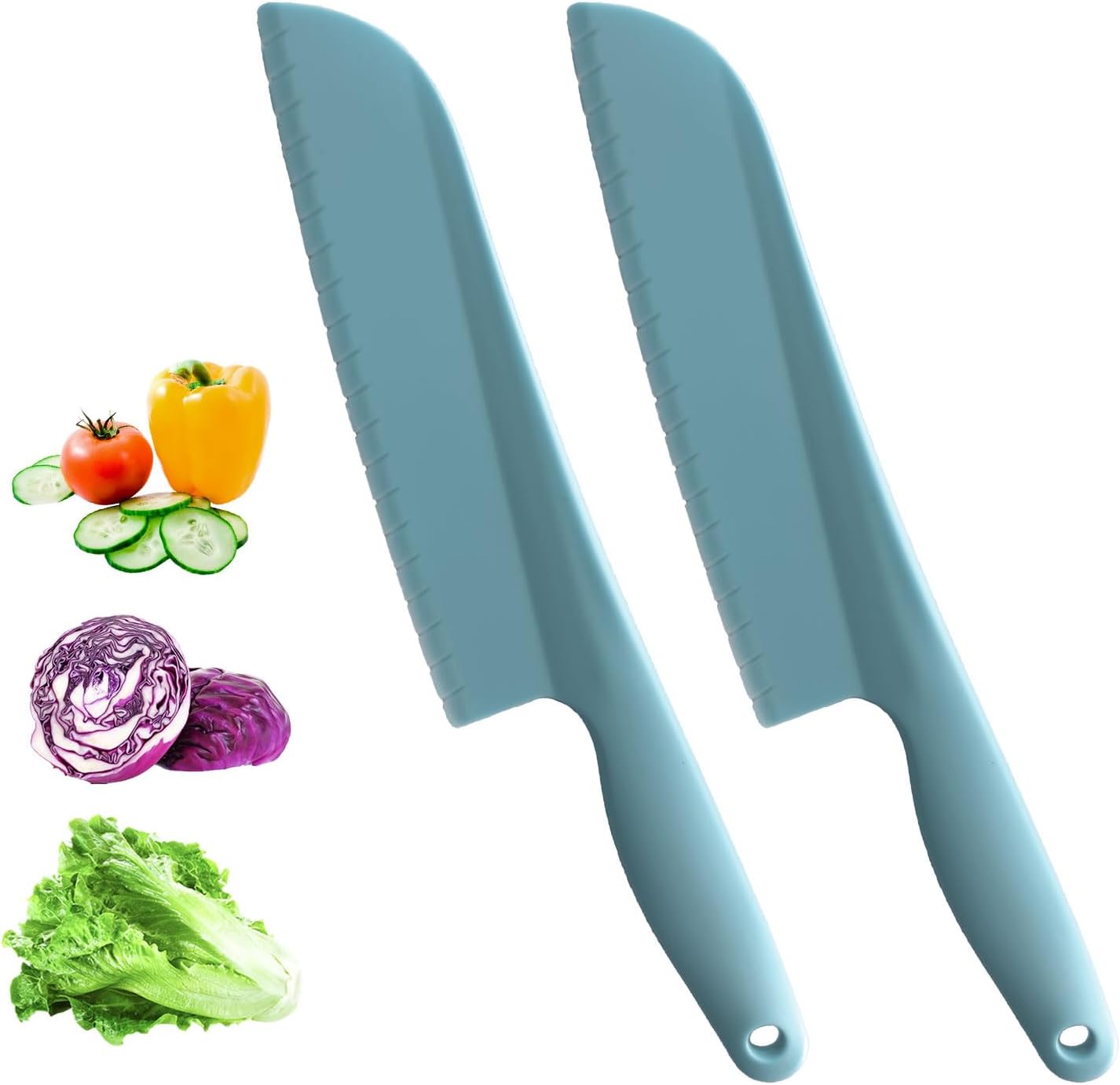Lettuce Knife, 11 inch Nylon knife, Plastic Lettuce Knife to Prevent Browning, Dishwasher Safe (1, Blue)