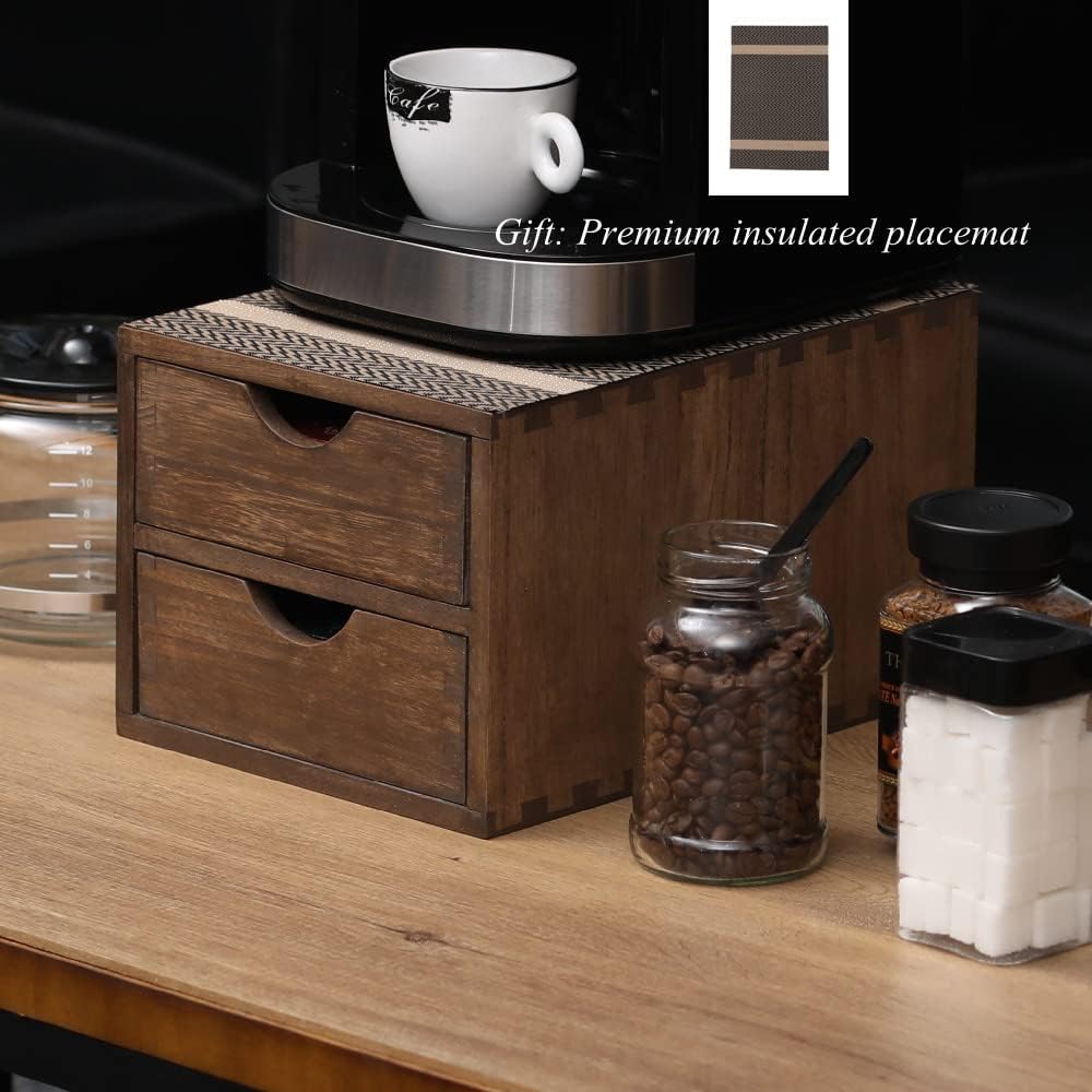 DDYURI Drawer Organizer Coffee Pod Holder - Kitchen Cutlery Storage Accessories/ K-Cup Drawers with Detachable Wooden Partition - Coffee Capsules Organization Counter - Wood desktop Small Cabinets