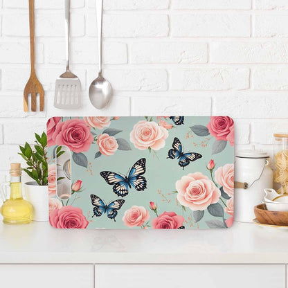 Coffee Set Cutting Board with Handles Coffee Maker Muffin Cup Flower Hot Drink Love Cutting Boards Plastic Safe Chopping Board for Kitchen 16" x 10" x 0.24"