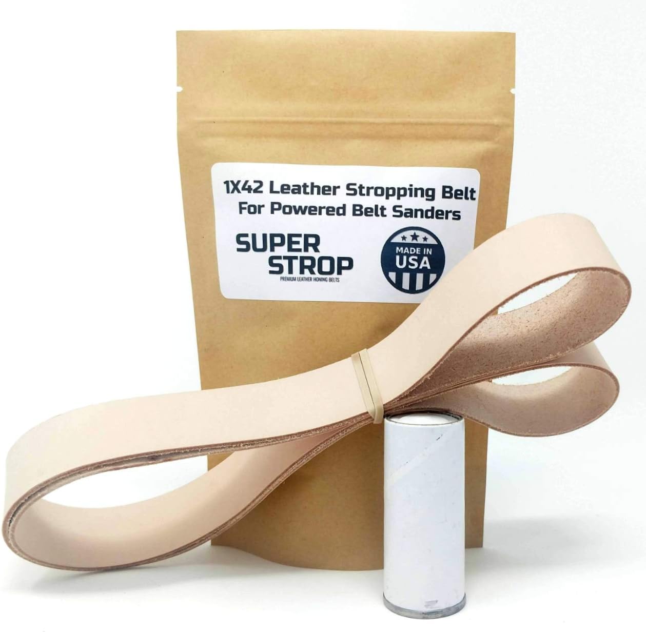 1X42 Inch Leather Honing Belt Super Strop Fits 1"X42" Belt Sanders (1X42 Leather Belt + 4 Pack Assortment)