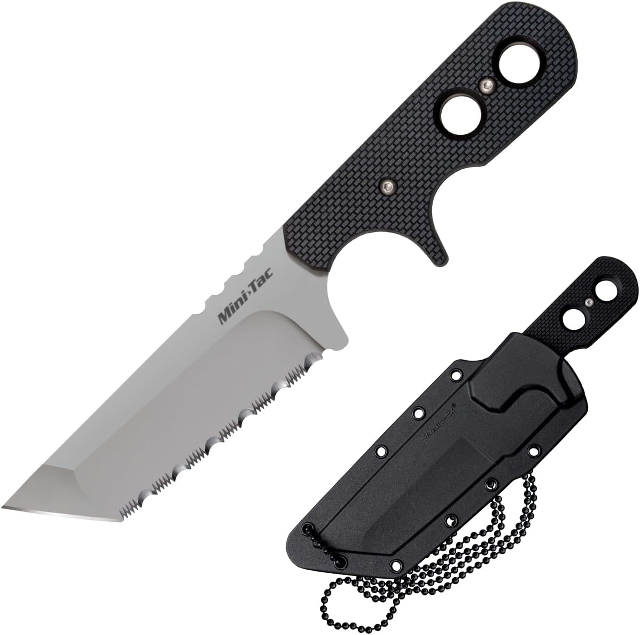 COLD STEEL Mini Tac Tanto 3.75" AUS8A Razor-Sharp Blade 3" Griv-Ex Handle Tactical Fixed Blade Neck Knife w/Secure-Ex Sheath