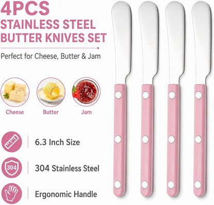 4PCS Stainless Steel Butter Knives Set: 6.3 Inch Cheese Spreader 304 Stainless Steel with Ergonomic Handle for Cheese, Butter & Jam (green)