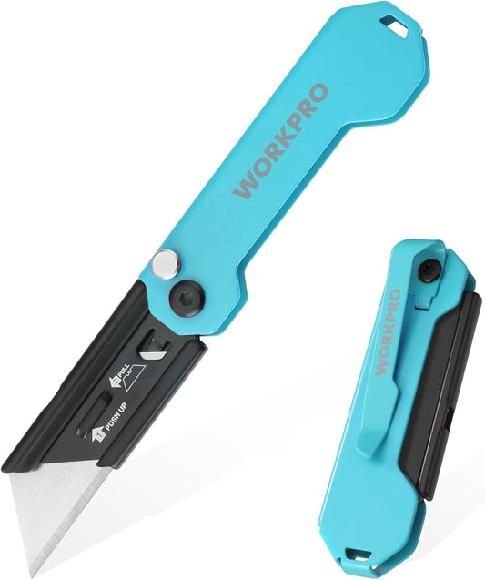 WORKPRO EDC Folding Utility Knife, Mini Box Cutter with Quick Open Axis Lock, Quick Change Blade Razor Knife, Foldable Small Pocket Knife with Belt Clip