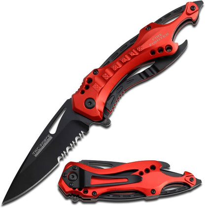 Tac-Force Folding Pocket Knife, 3.25-inch Serrated Blade, Orange Aluminum Handle, 7.75-inch Overall Length TF-705EM