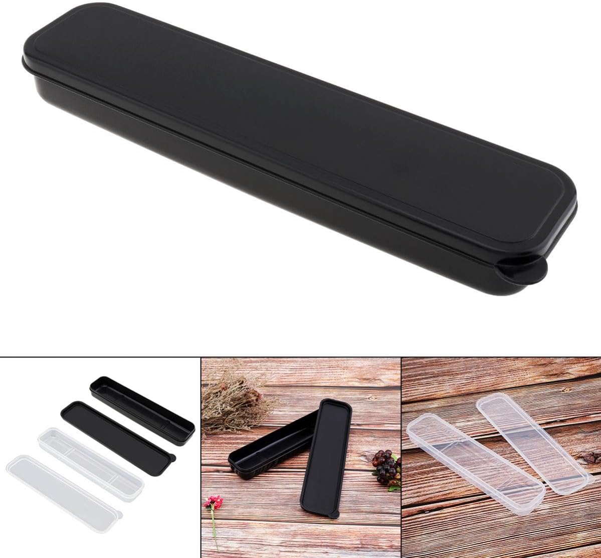 Portable Flatware Box Travel Tableware Storage Case, Simple Tableware Storage Box Case for Cutlery Kit, 9.64 x 2.32 inches (Black)