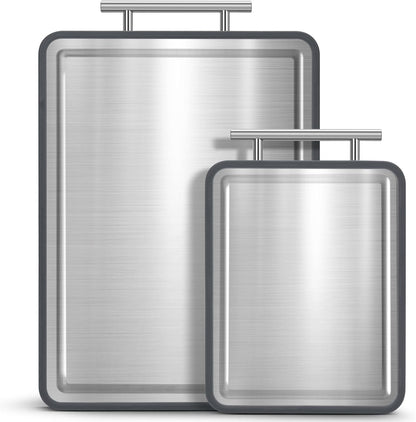 Stainless Steel Cutting Board 8x10" and 15x11", IDekooror Double Sided Steel Chopping Board for Kitchen, Steel and Wheat Straw PP 2-in-1 Cutting Board for Meat Vegetables Fruits, Dishwasher Safe