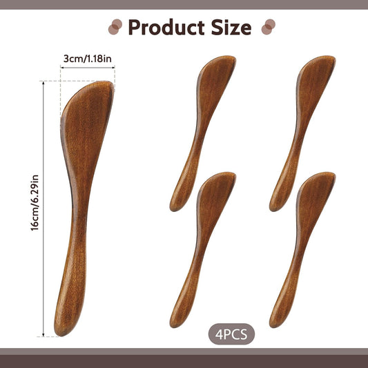 4Pcs Wooden Jam Spreader Knife Knives Jelly Cheese Butter Spreaders 6 Inch Condiment Knive Sandwich Mini Spatulas for Kitchen Stirring Mixing