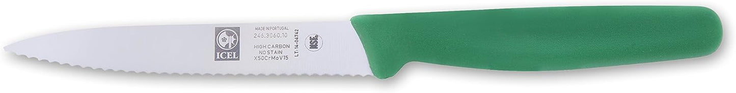 ICEL 4 Inch Paring Knife, Serrated Edge - Point Tip - High Carbon German Stainless Steel Razor-Sharp Blade, Yellow Handle