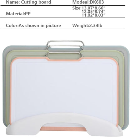 3-Piece Colorful Cutting Board Set with Stand | Color-Coded | Non-Slip | Dishwasher Safe | Durable Large Food Chopping Boards
