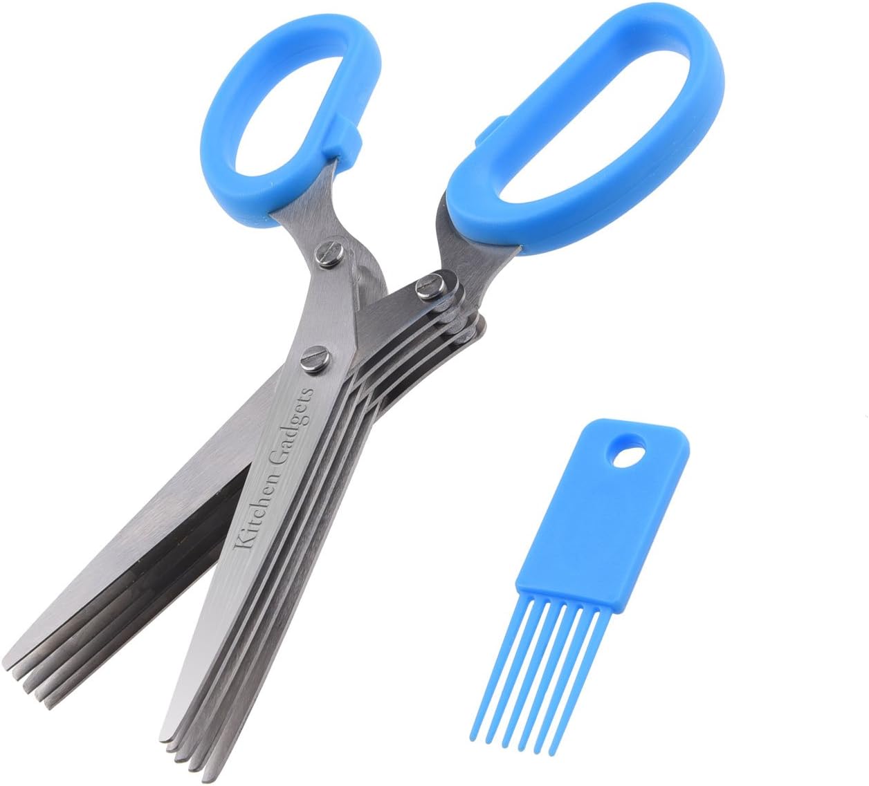 Herb Scissors - with Kitchen Gadgets Retail Package - Multipurpose Kitchen Shears - 5 Extremely Sharp Stainless Steel Blades - Handy Cleaning Comb - Multi Blade - Time-Saving - Chop Herbs