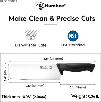 7.5-Inch Nakiri Knife, High Carbon Stainless Steel Hollow Grind Blade, Razor Sharp Edge, Ergonomic Non-Slip Handle, Cleaver Style, DT-50 Series, Orange