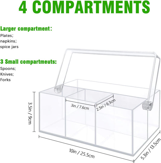 Acrylic Utensil Holder & Silverware Organizer,Space-Saving Heavy-Duty Cutlery Caddy for Spoons,Forks,Knives,Napkins Kitchen Countertop,able,Buffet,Picnic Party (Indoor Outdoor Use)