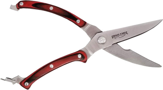 Ergo Chef Crimson Series Heavy Duty Poultry Shears - Premium German Stainless Steel, G10 Handles, Spring Loaded, Safety Lock - Perfect for Chicken, Meat, Fish, Vegetables & Herbs