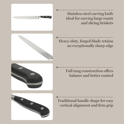Martha Stewart Carverton 10" Hollow Edge Slicer Knife, High Carbon Stainless Steel Kitchen Knives w/Black Triple Riveted Handle