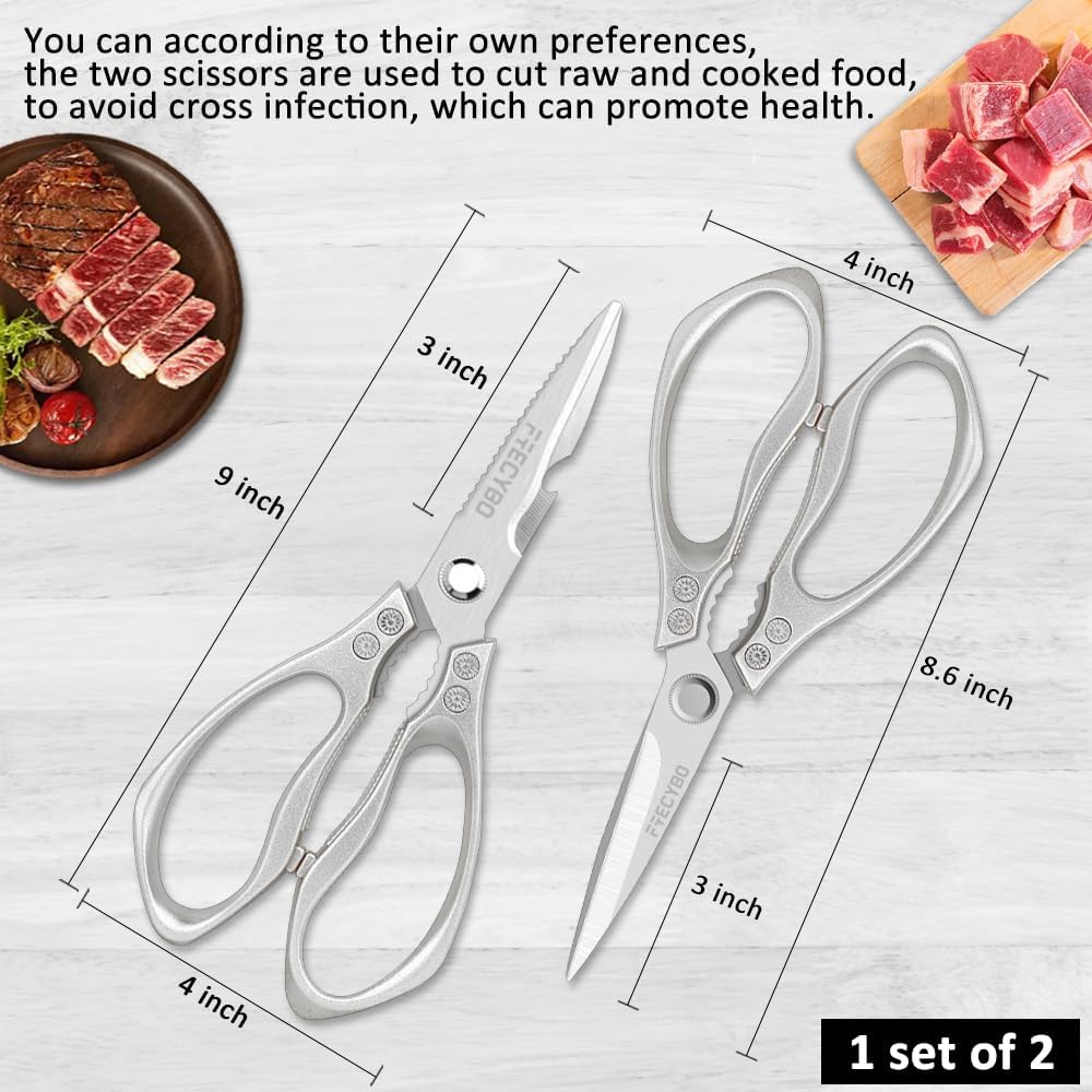 Heavy Duty Food Shears, Multi-Purpose Kitchen Scissors with Sharp Blades, 2-Pack Stainless Steel Food Shears for Kitchen, Poultry, Meat, Fish,Bone (Black)
