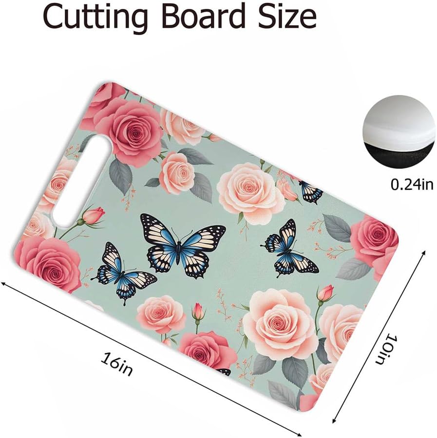 Coffee Set Cutting Board with Handles Coffee Maker Muffin Cup Flower Hot Drink Love Cutting Boards Plastic Safe Chopping Board for Kitchen 16" x 10" x 0.24"