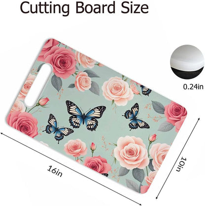 Coffee Set Cutting Board with Handles Coffee Maker Muffin Cup Flower Hot Drink Love Cutting Boards Plastic Safe Chopping Board for Kitchen 16" x 10" x 0.24"