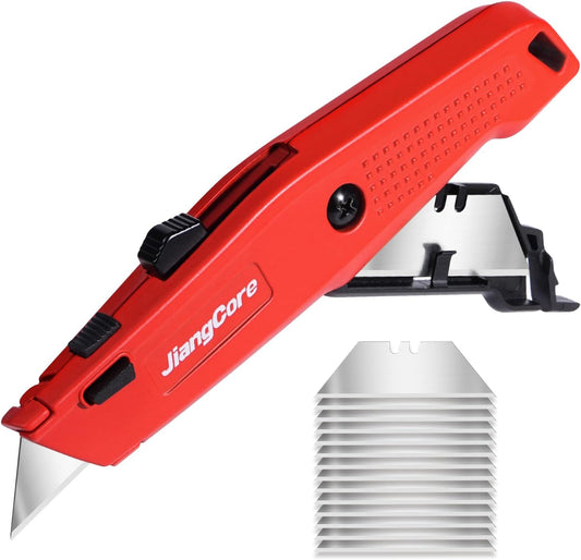 2-Pack Premium Utility Knife with 18 Blades – Retractable Shop Knife for DIY, Packaging, Construction – SK5 Steel Blades, Quick-Release & Anti-Slip Grip