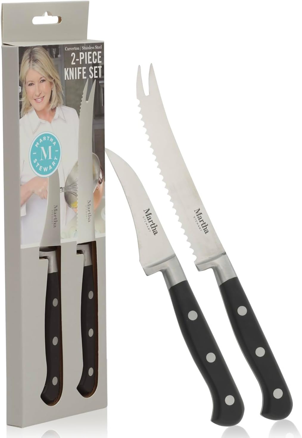 Martha Stewart Carverton 10" Hollow Edge Slicer Knife, High Carbon Stainless Steel Kitchen Knives w/Black Triple Riveted Handle