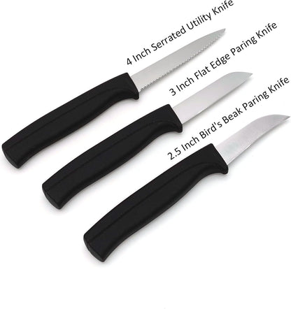 Kitchen Knife Set, MATTSTONE HILL Paring Knife Set - 4.7" Serrated Utility Knife, 3.5" Fruit & Vegetable Paring, 3" Flat Edge Peeling, German High Carbone Steel, Gray, Blue, Green