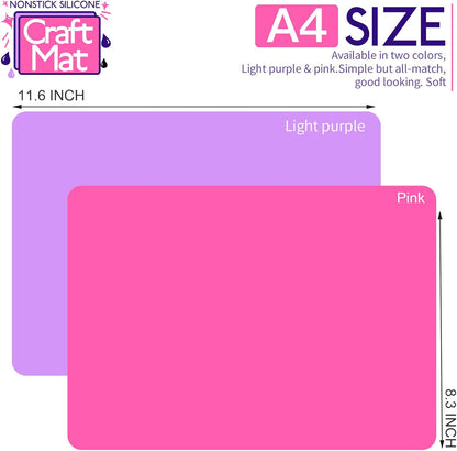 LEOBRO Silicone Mats for Crafts, 2 Pcs 11.69" x 8.26" Silicone Mats for Resin, Paint Clay Play Dough Mat, DIY Arts and Crafts, Light Gray & Clear