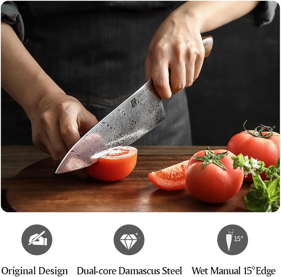XINZUO 8.3 Inch,110 Layers Damascus Steel Chef Knife Cleaver, Professional Hand Forged Kitchen Cooking Knife,Full Tang,Sharp Slicing Knife Gyuto Knife-North America Desert lron Wood Handle