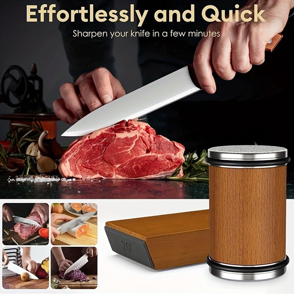 Rolling Knife Sharpener - Kitchen Knife Sharpener for Razor Sharp Edges Made in Germany - Easy Knife Sharpening Kit - Roller with Magnetic Holder with 15 & 20 Degrees