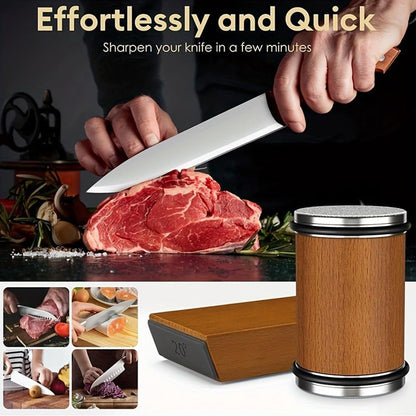 Rolling Knife Sharpener - Kitchen Knife Sharpener for Razor Sharp Edges Made in Germany - Easy Knife Sharpening Kit - Roller with Magnetic Holder with 15 & 20 Degrees