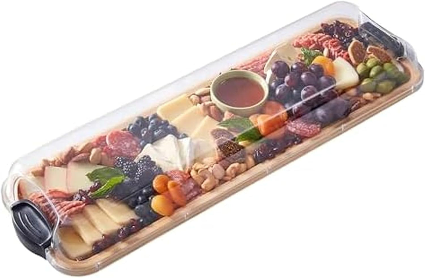 Farberware Build-A-Board Bamboo Cutting Board with Single Storage Compartment, Clear Locking Lid, Black Handles, Perfect for Charcuterie & Snacks