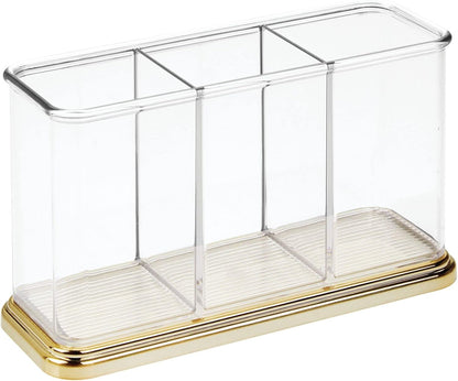 mDesign Plastic Cutlery Utensil Holder Storage Organizer Caddy for Kitchen Countertop Organization - Holds Fork, Knife, Spoon, Silverware - 3 Divided Sections - Hyde Collection - Clear/Brushed
